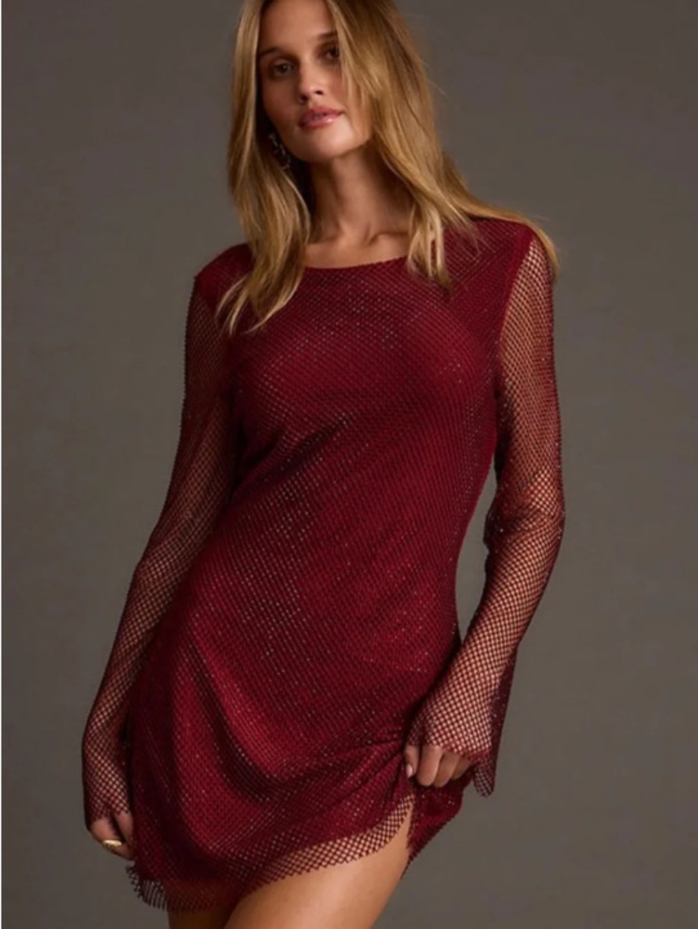 12th Tribe Anna Mulberry Rhinestone Mesh Mini Dress NWT Small